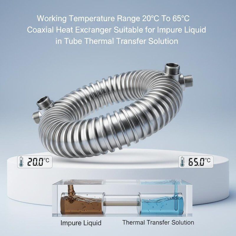 Échangeur de chaleur coaxial avec une plage de température de fonctionnement de 20°C à 65°C et peu d'entretien pour des applications de transfert de chaleur variable