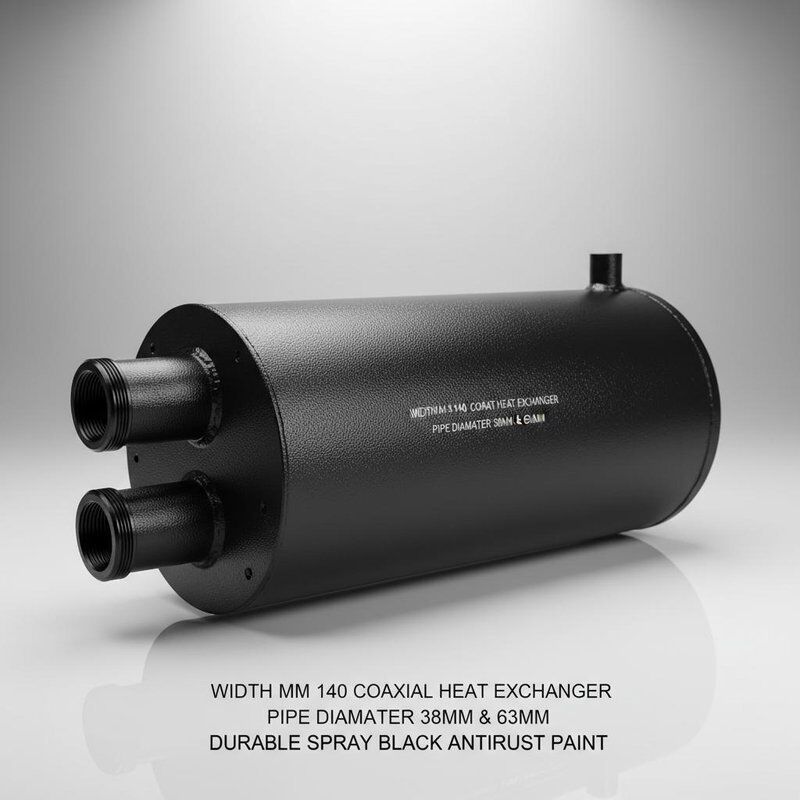 Échangeur de chaleur coaxial de 140 mm de large avec un diamètre de tuyau de 38 mm et 63 mm et une peinture anti-rouille noire à pulvérisation durable